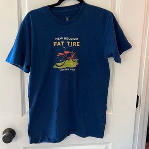 Mens size medium graphic T-shirt blue graphic tee new Belgium flat tire ale